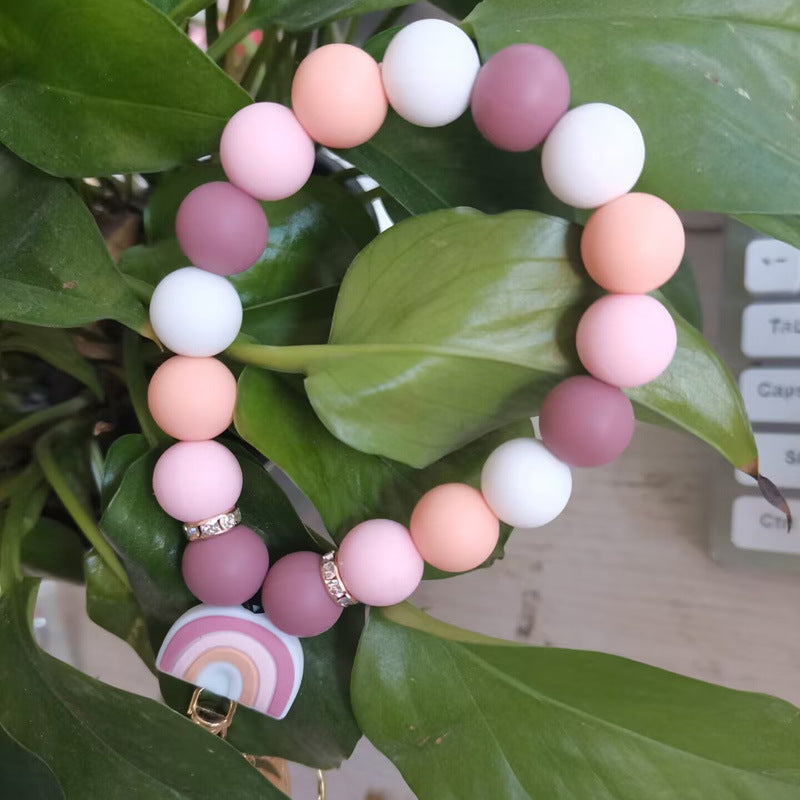 Llavero De Muñeca Con Cuentas De Silicona De Arco Iris Al Por Mayor